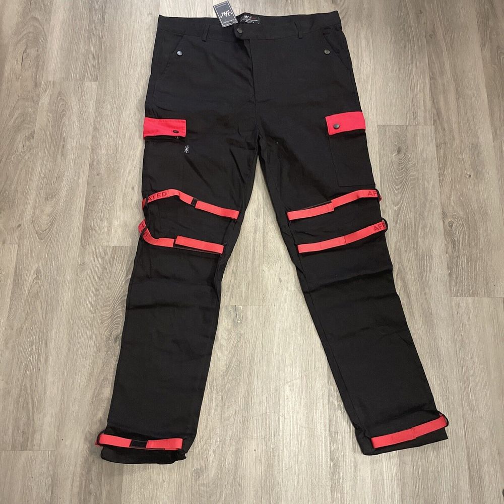 THC MENS RED/BLACK STRAP MENS CHINO PANTS SIZE 2XL NEW